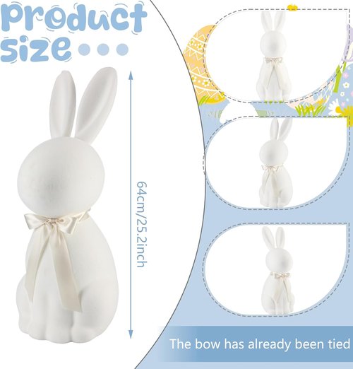 Lineshading White Easter Bunny Decorations - 25" Flocked Standing Large Bunny Figurine for Porch & Lawn Decor