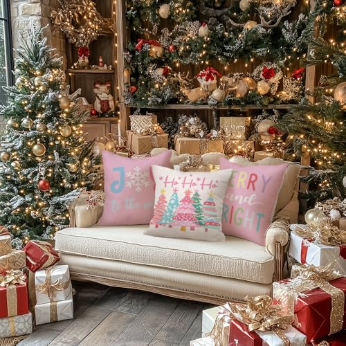 GEEORY Christmas Throw Pillow Covers Set of 4, 18x18 Inch Holiday Decor