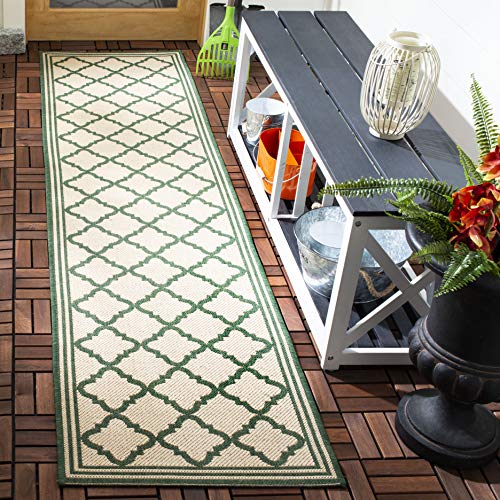 SAFAVIEH Washable Rug Outdoor Beach House Collection - 2'2" x 6' Runner, Cream & Green, Non-Shedding & Easy to Clean, Ideal for Patio, Backyard, Mudroom (BHS121W)