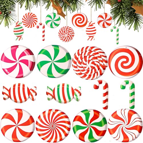 Shatterproof Candy Cane Christmas Ornaments 36-Pack - Wooden Holiday Tree Decor