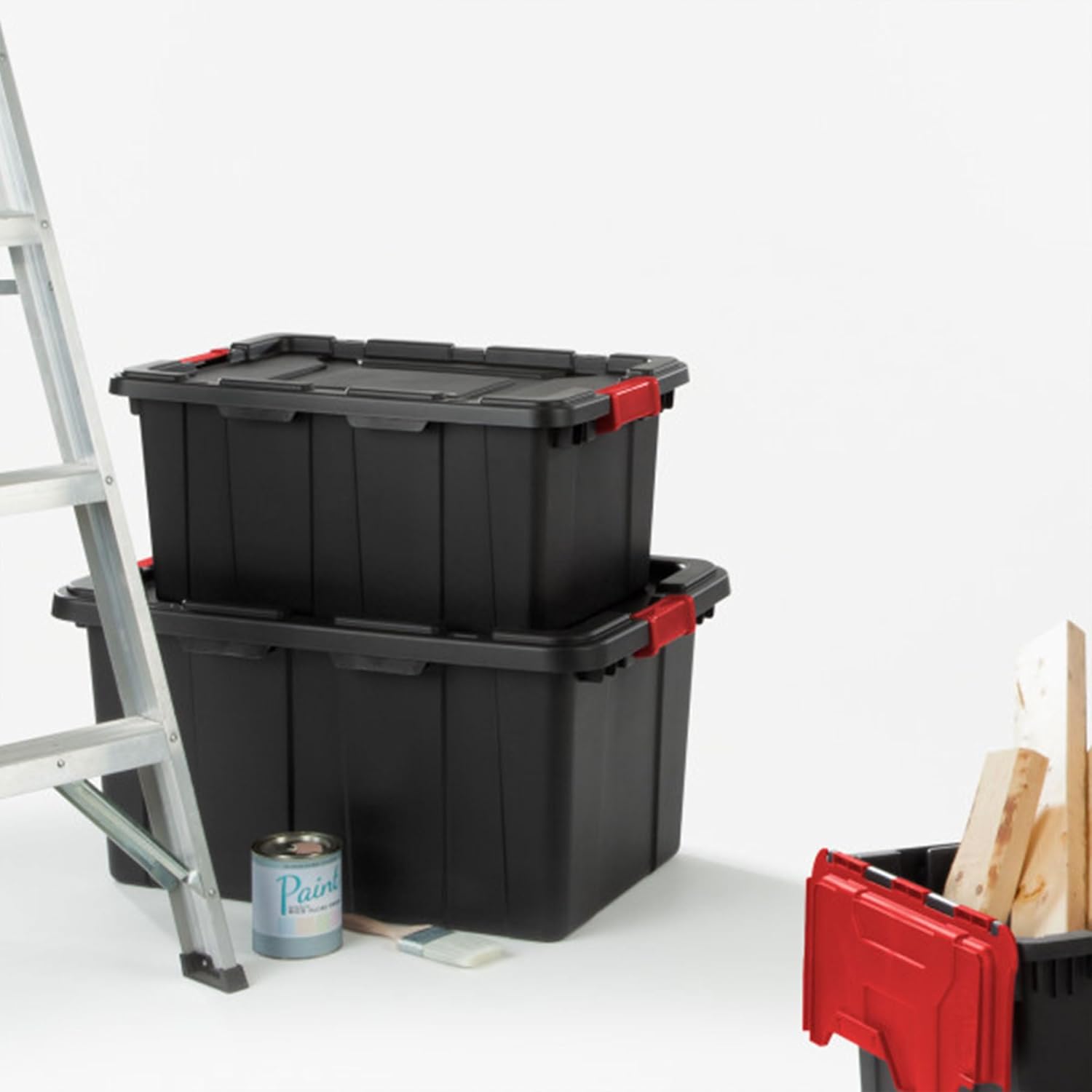 Sterilite 6-Pack Industrial Tote | Heavy-Duty 15 Gallon Plastic Storage Bins with Lids - Black