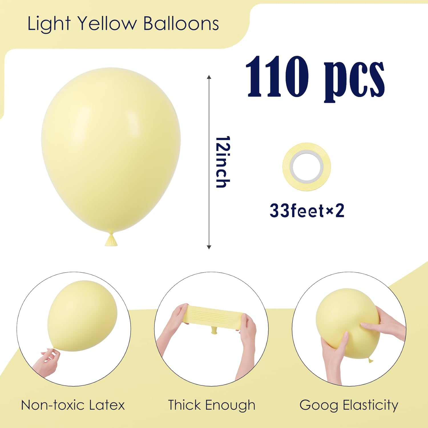 Voircoloria 12-Inch Pastel Yellow Balloons - 110pcs Latex Party Decorations for Weddings, Birthdays & More