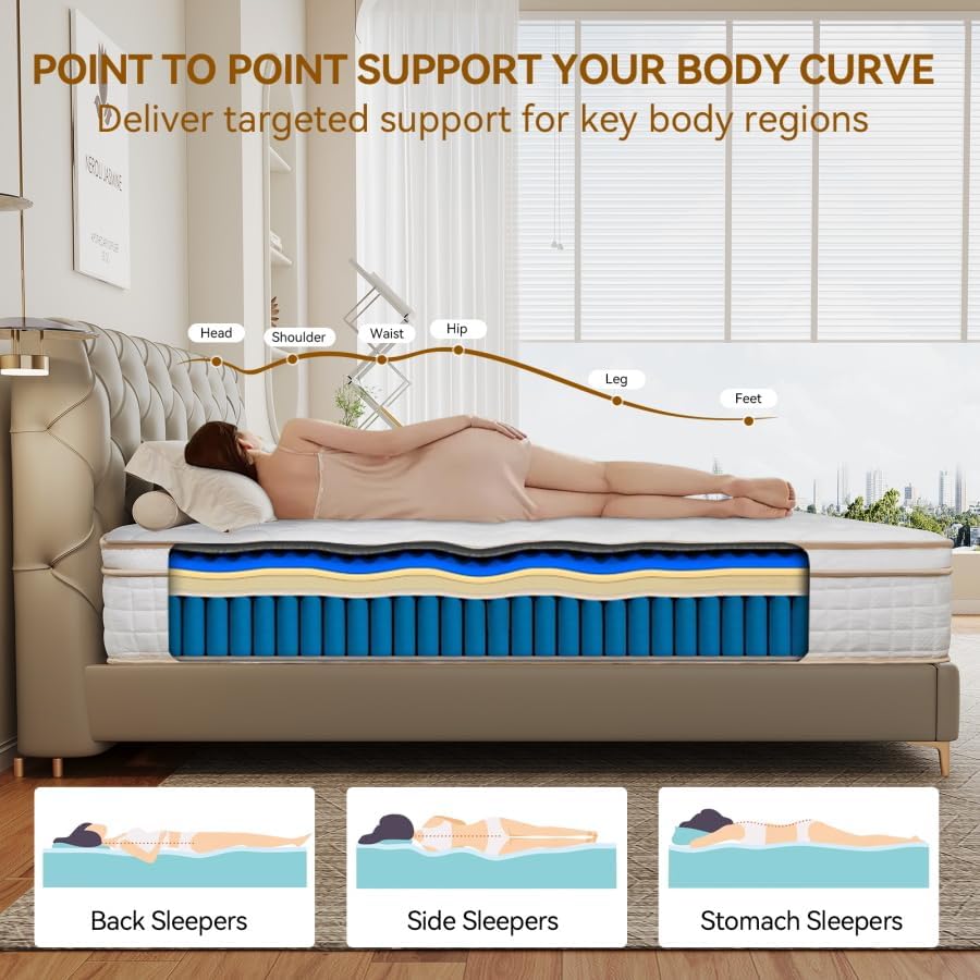 Skiennix Hybrid Mattress - Medium Firm Memory Foam & Pocket Springs - Twin Size, 10 Inch, Euro Top, Motion Isolation