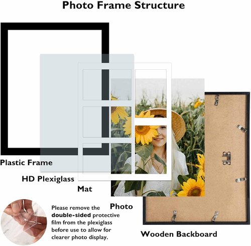 JCJMY 11x14 Picture Frame - Stylish 4-Opening Collage Frame for 4x6 Photos | Lightweight Black Design