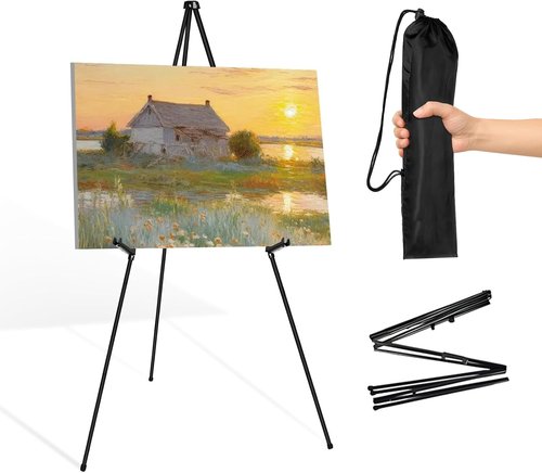 Folding Display Easel Stand - 63" Tall Adjustable Telescoping Art Easel | Easy Assembly, 1 Pack