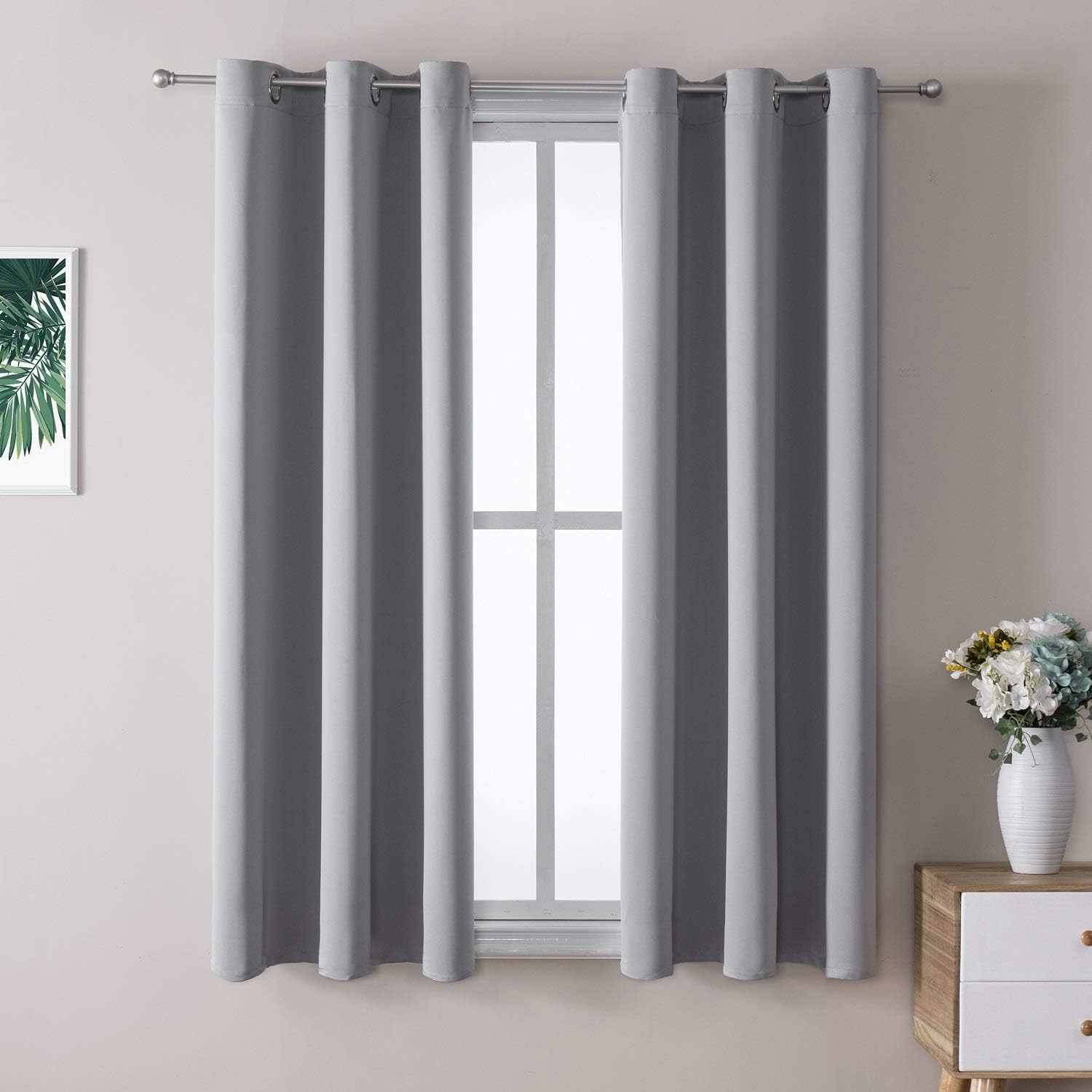 ChrisDowa Small Window Curtains - 50-Inch Grommet Thermal Insulated Room Darkening Panels | Light Grey (2 Panels)