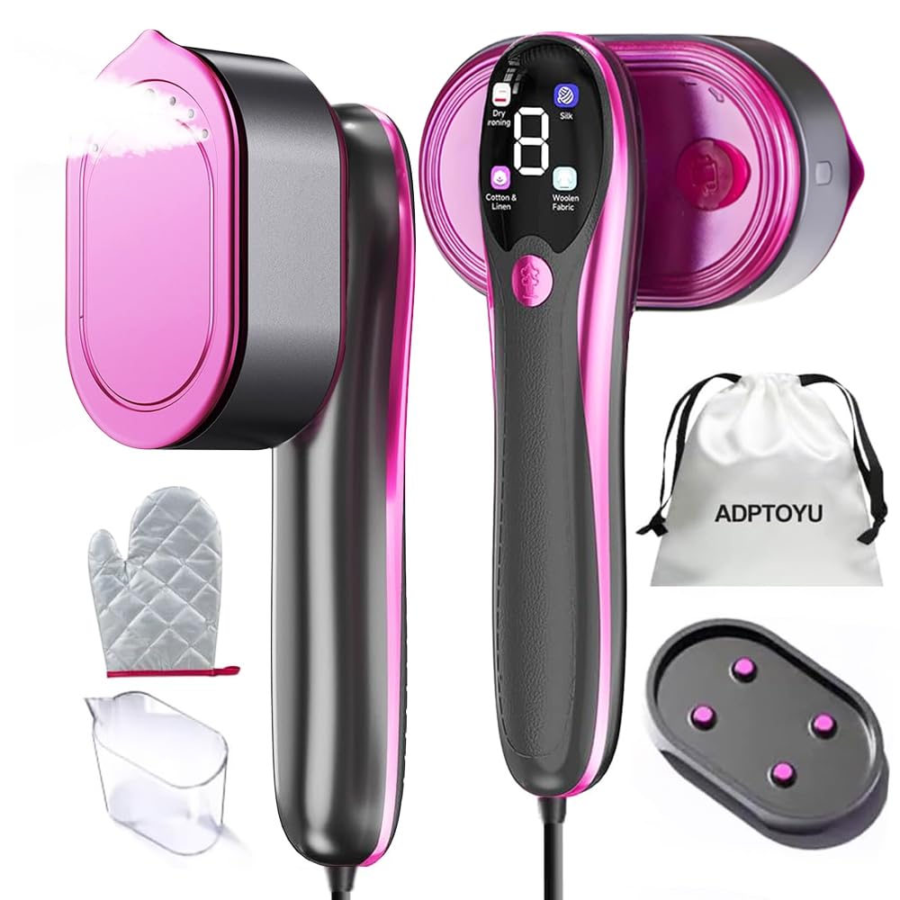 ADPTOYU 2-in-1 Steamer & Iron for Clothes, Portable Handheld Garment Steamer with LED Display, Large Ceramic Panel Travel Clothes Steamer Iron, 10s Fast Heat-Up All-Fabric Remove Wrinkle (Purple)