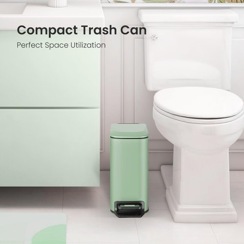 Cesun Small Bathroom Trash Can - Soft Close Lid & Step Pedal | 6L Stainless Steel, Anti-Fingerprint Finish (Matt Green)