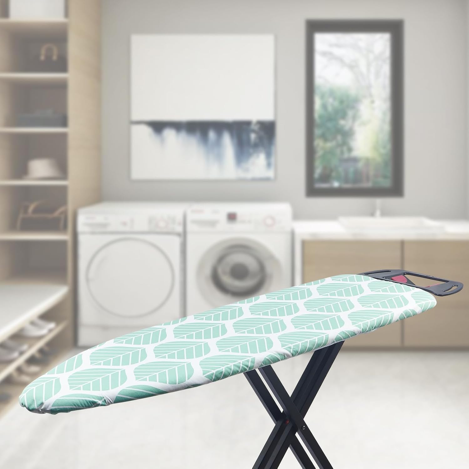 Seiritex Ironing Board Cover - Heat Reflective, Thick Padding, Elasticized Edges | Standard Size 15 x 54 (Green Leaf)