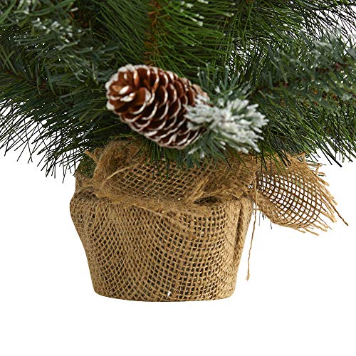Frosted Artificial Christmas Tree with LED Lights and Pinecones - 2ft