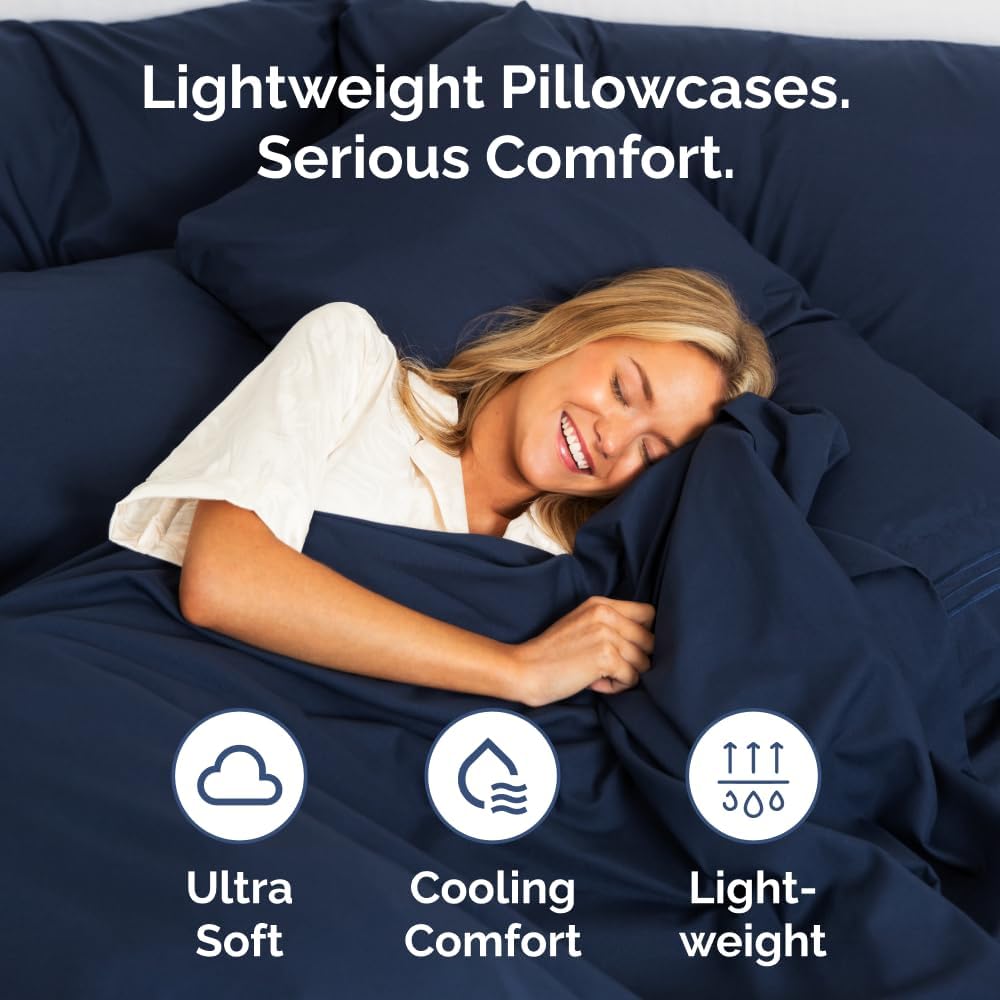Skiennix Standard Pillow Cases Set of 4 - Ultra Soft Hotel Quality Covers - Navy Blue, Machine Washable