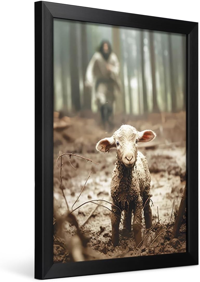 TUXVAKY Christian Wall Art - Jesus Running After Lost Lamb Canvas Decor | 8"x10" for Easter Home Decor