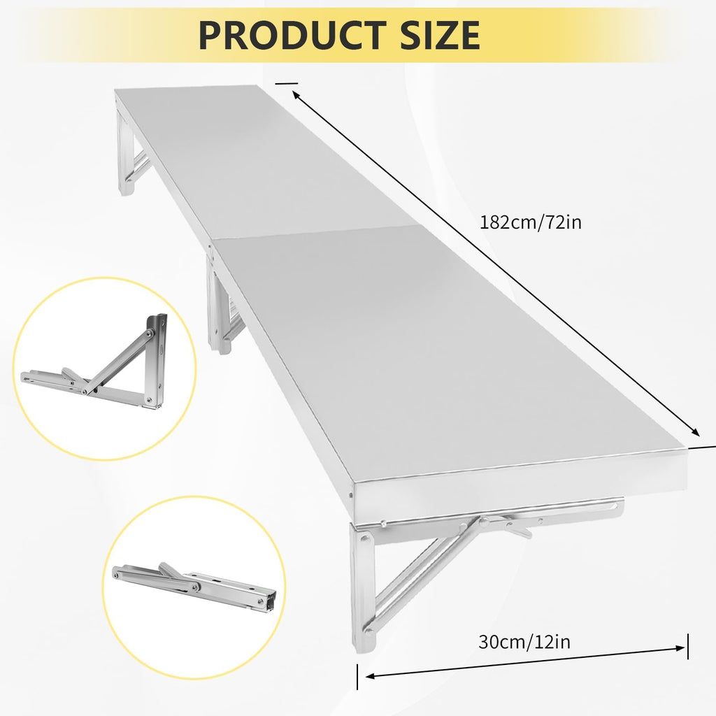 Noliven Folding Concession Shelf 72" x 12", Stainless Steel Drop Down Concession Shelf, Serving Food Shelf Stand Serving for Concession Windows, Restaurant