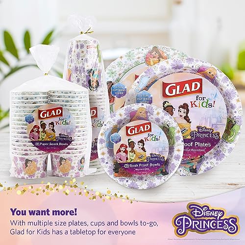 Glad for Kids Disney Princess Paper Bowls, 12 Oz, 40 Count - Floral