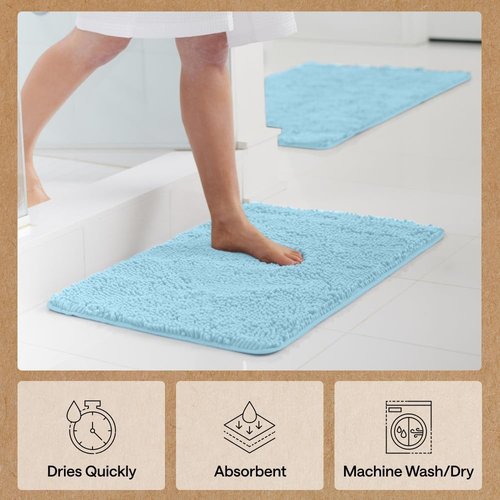 GORILLA GRIP Bath Rug Mat - Thick Soft Absorbent Chenille | Quick Dry Microfiber, 36x24, Washable Sky
