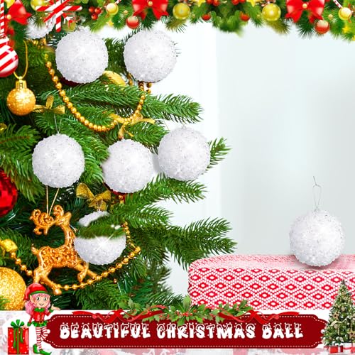 White Christmas Ball Ornaments 3.15 Inch Glitter Sequin Set of 8