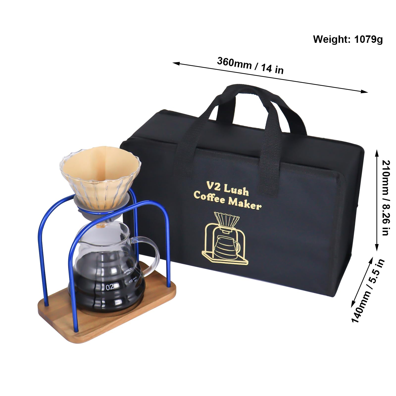 SOTECH Pour on coffee drips, filter Wooden stand Glass sharing pot with paper filter, coffee, tea and saffron set (blove)