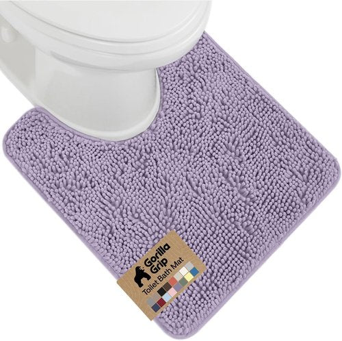 GORILLA GRIP Plush Chenille Bath Rug Mat - Soft Microfiber for Oval Toilet Base | Machine Washable, Light Purple