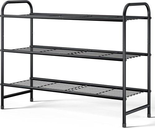 Kitsure Shoe Rack - Sturdy Stainless Steel Organizer for Closet & Entryway | 3-Tier, 25.6" Wide, Black