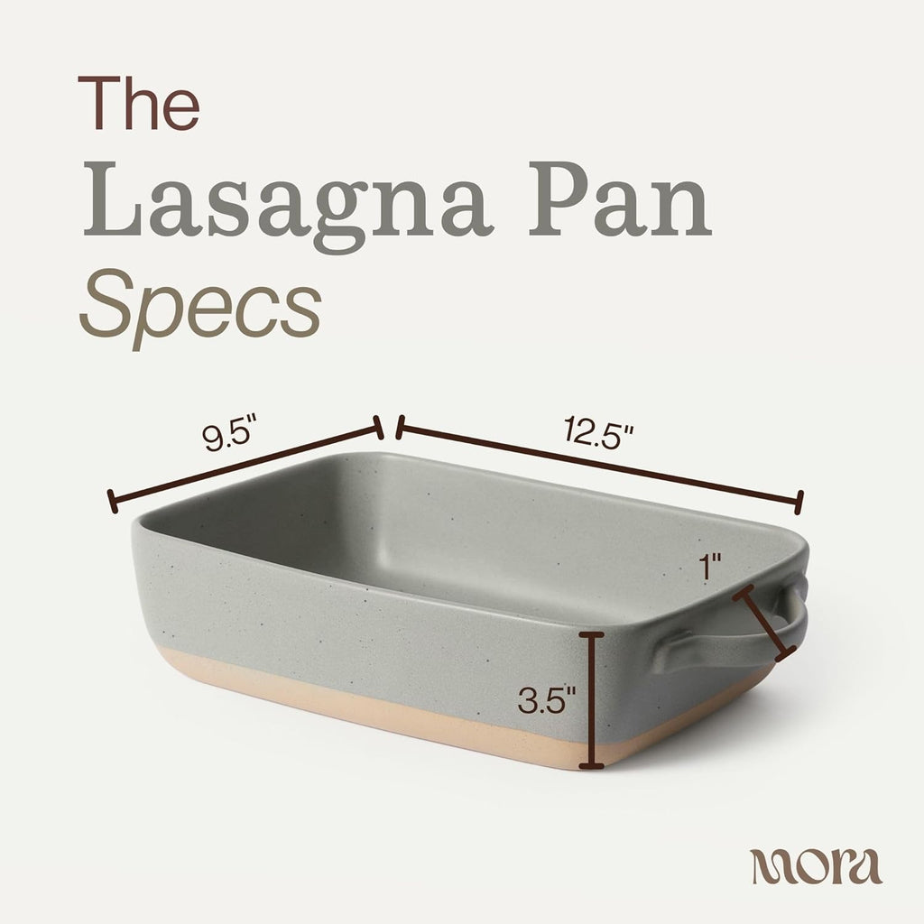 Mora Ceramic Baking Dish - Extra Deep 9x13 in Casserole Pan with Handles | Versatile Porcelain Bakeware in Peppercorn