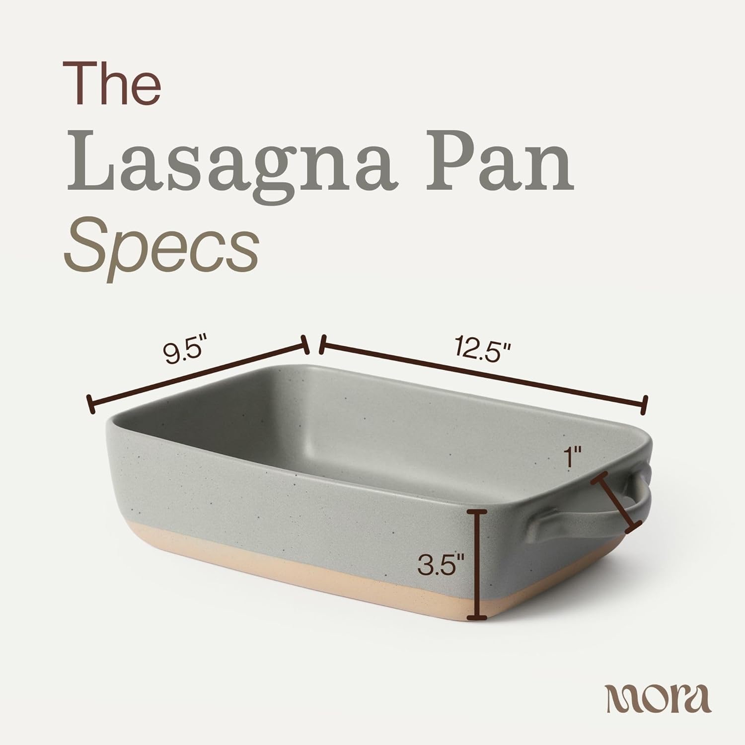 Mora Ceramic Baking Dish - Extra Deep 9x13 in Casserole Pan with Handles | Versatile Porcelain Bakeware in Peppercorn