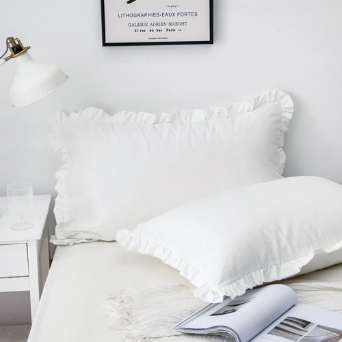 SnugLoom White Pillow Shams Standard Size Set of 2 (20 x 26), Ruffle Pillow Case Covers-100% Brushed Microfiber Super Cozy and Soft, Wrinkle-Free, Fade-Resistant Stain-Resistant Envelope Closure