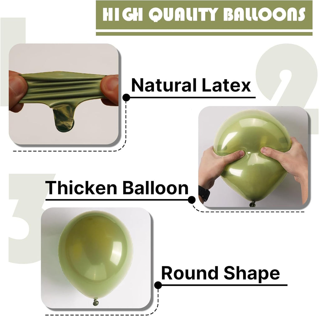 PartyWoo Sage Green Balloons - 100pcs Latex Balloon Arch Kit for Weddings & Birthdays | 5-18 Inch Sizes