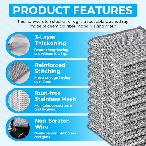 Vivecy 11-Piece Non-Scratch Wire Dishcloth Set - 3-Layer 8.66” Rags