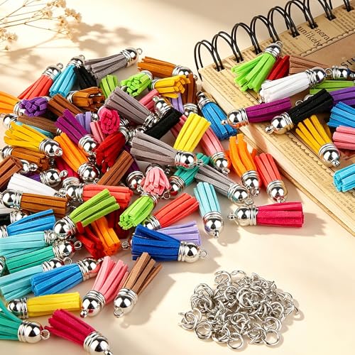 50-Piece Faux Leather Tassel Charm Set for Keychains - 25 Multi Colors