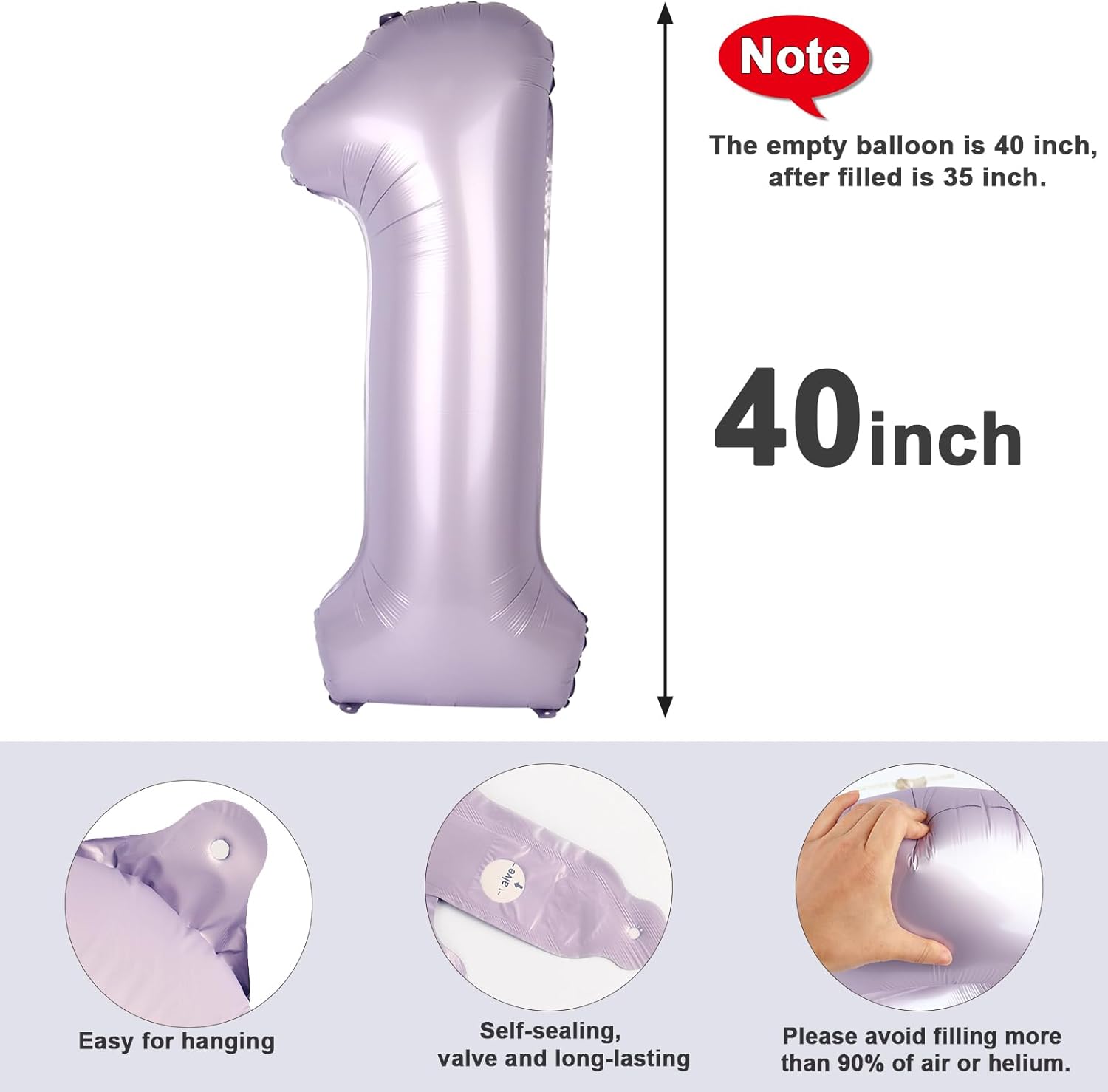 Number Balloons - 40 Inch 1 Balloon for 1st Birthday | Cream Purple Party Decoration