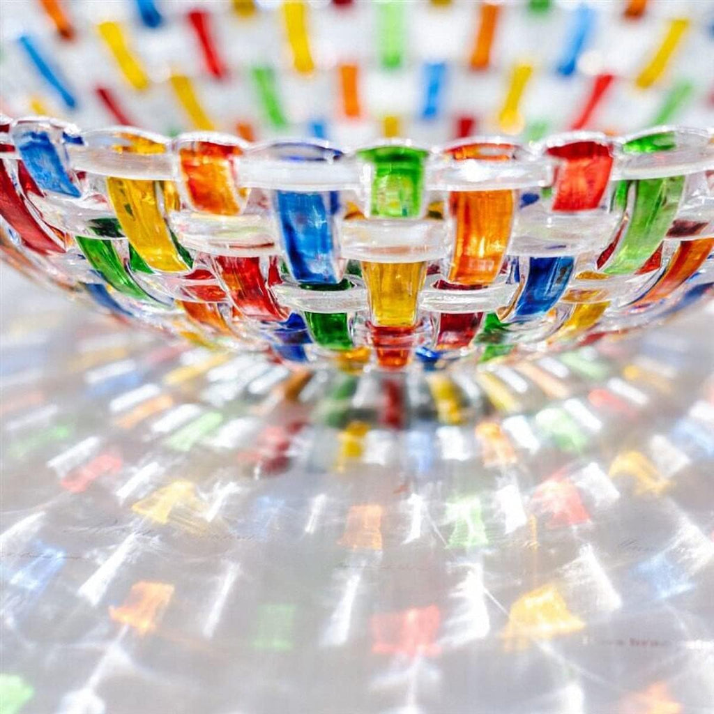 MAGCOLOR Hand-Painted Colorful Woven Glass Crystal Salad & Fruit Bowl - Perfect Centerpiece for Home & Events