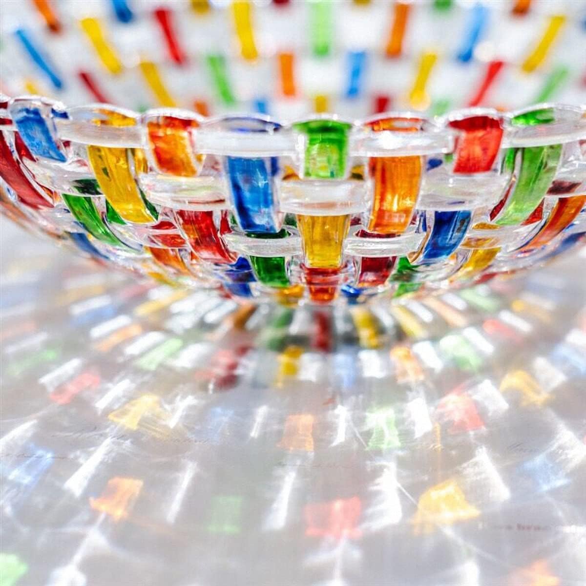 MAGCOLOR Hand-Painted Colorful Woven Glass Crystal Salad & Fruit Bowl - Perfect Centerpiece for Home & Events