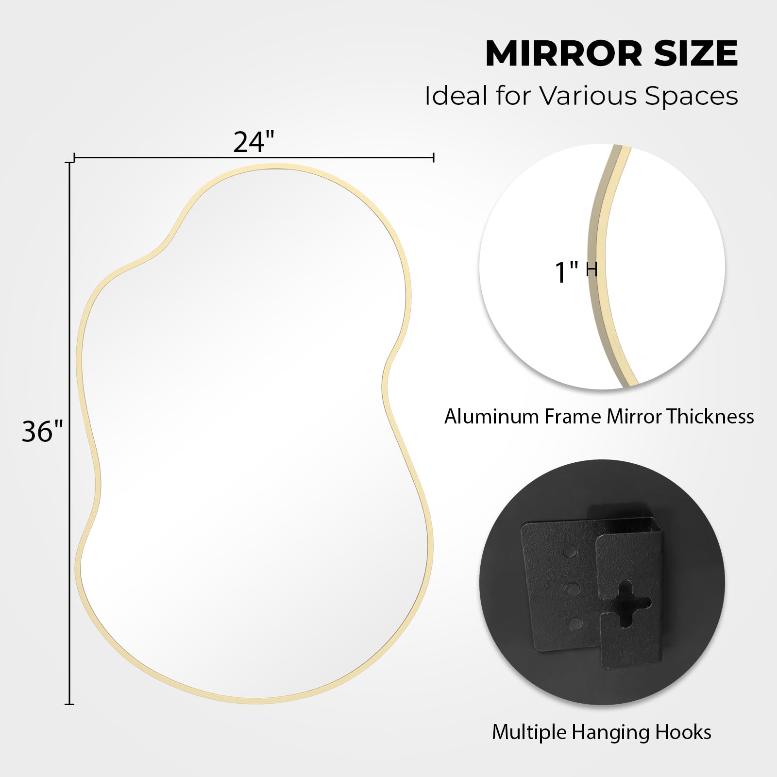 WallBeyond Gold Asymmetrical Mirror, Modern Irregular Wall Mirror with Aluminum Frame for Bedroom, Bathroom, Living Room, and Entryway 36" H x 24" W (Gold)