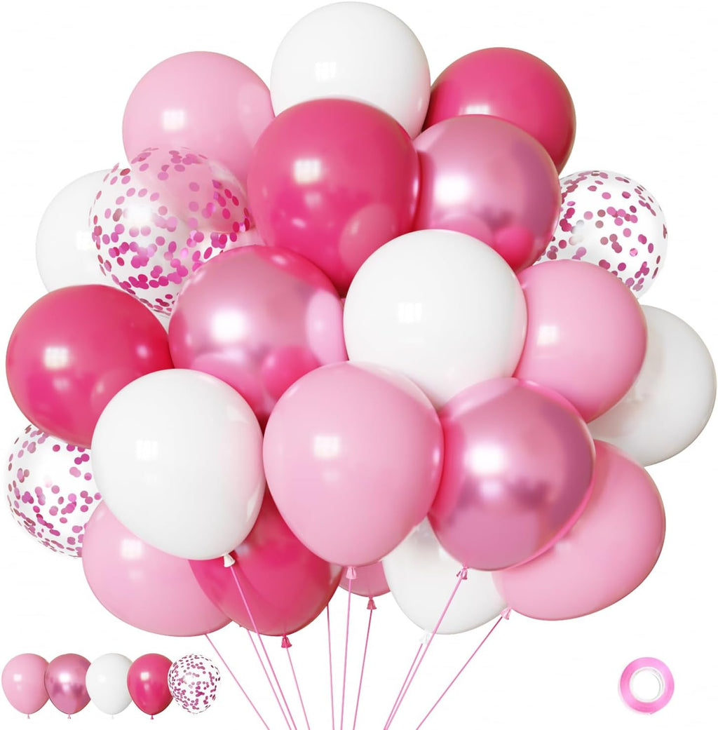 Skiennix Pink and White Balloons Kit - 50pcs 12 Inch Light Pink Latex & Confetti Balloons for Parties