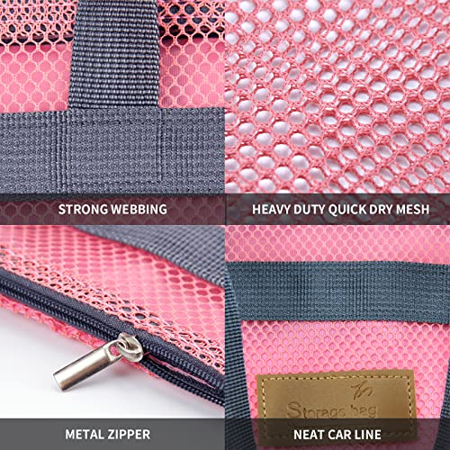 TOPASION Pink Mesh Shower Caddy Bag - Portable Toiletry Organizer for Travel & Gym