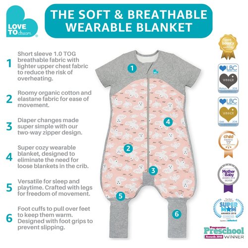 Love To Dream Organic Toddler Wearable Blanket - Super Soft Sleeping Sack with Footies, 1.0TOG Pink (24-36 Mo)
