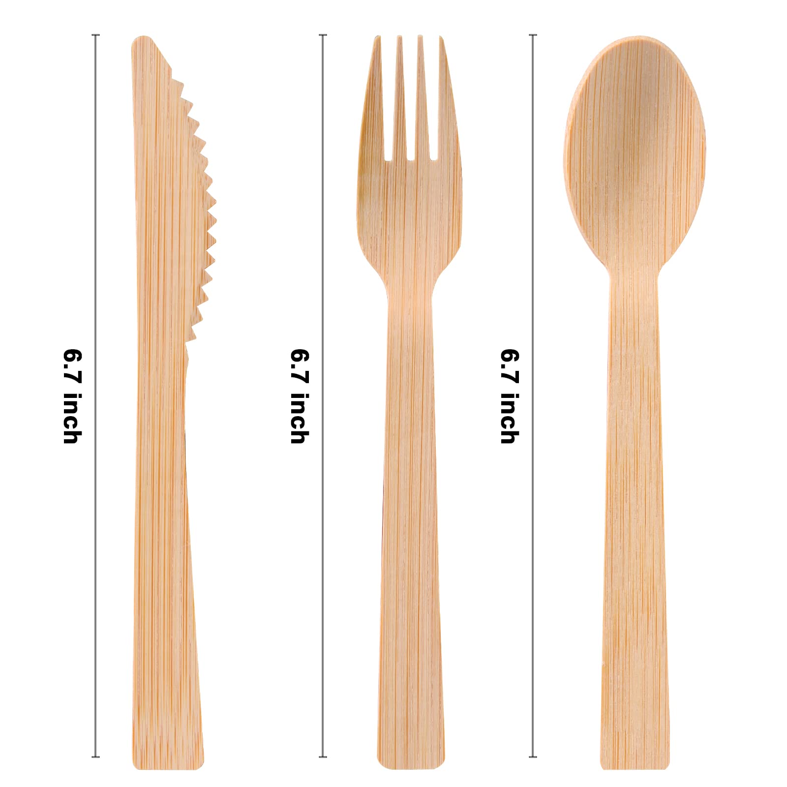 Pre Rolled Napkin and Bamboo Cutlery Set - 50Pack Bamboo Utensils/Compostable Cutlery(50 Forks, 50 Knives, 50 Spoons, 50 Napkins), Biodegradable Wrapped Cutlery for Party, Wedding, Events
