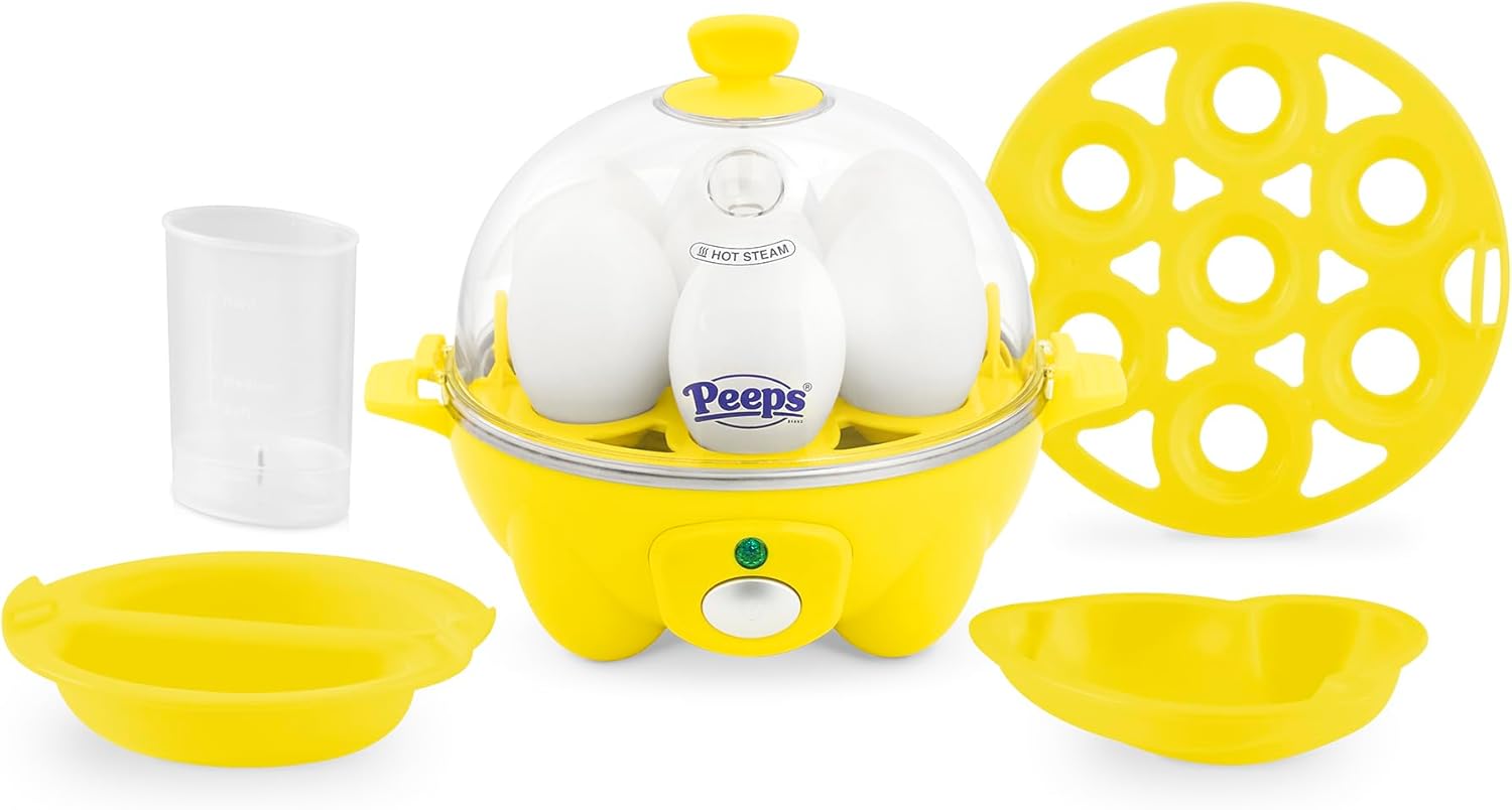 PEEPS & Dash Rapid Egg Cooker - Boil, Poach & Steam Up to 7 Eggs - Dishwasher Safe, BPA Free - Yellow