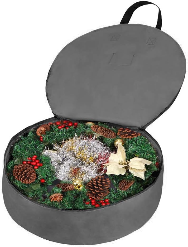 Primode Heavy Duty Wreath Storage Bag - 36" Durable Oxford Polyester Container for Xmas Wreaths (Gray)