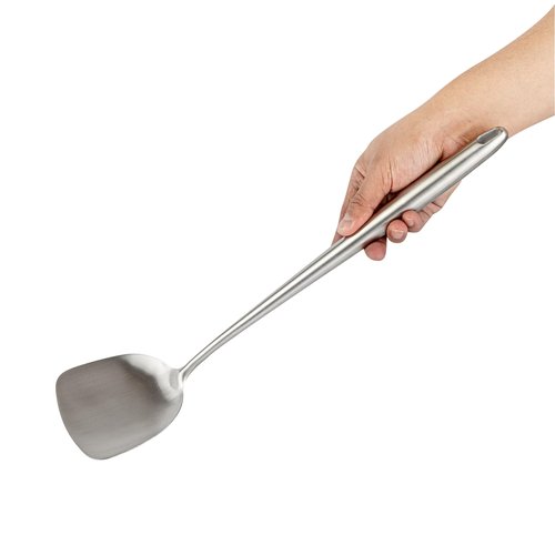 Motomori 17 Inch Wok Spatulas, 10 Wide Cooking Turners - Hanging Hole, Extra Long Handle, 304 Stainless Steel Chinese Cooking Spatulas, Dishwashable, For Stirring, Flipping, Frying - Restaurantware