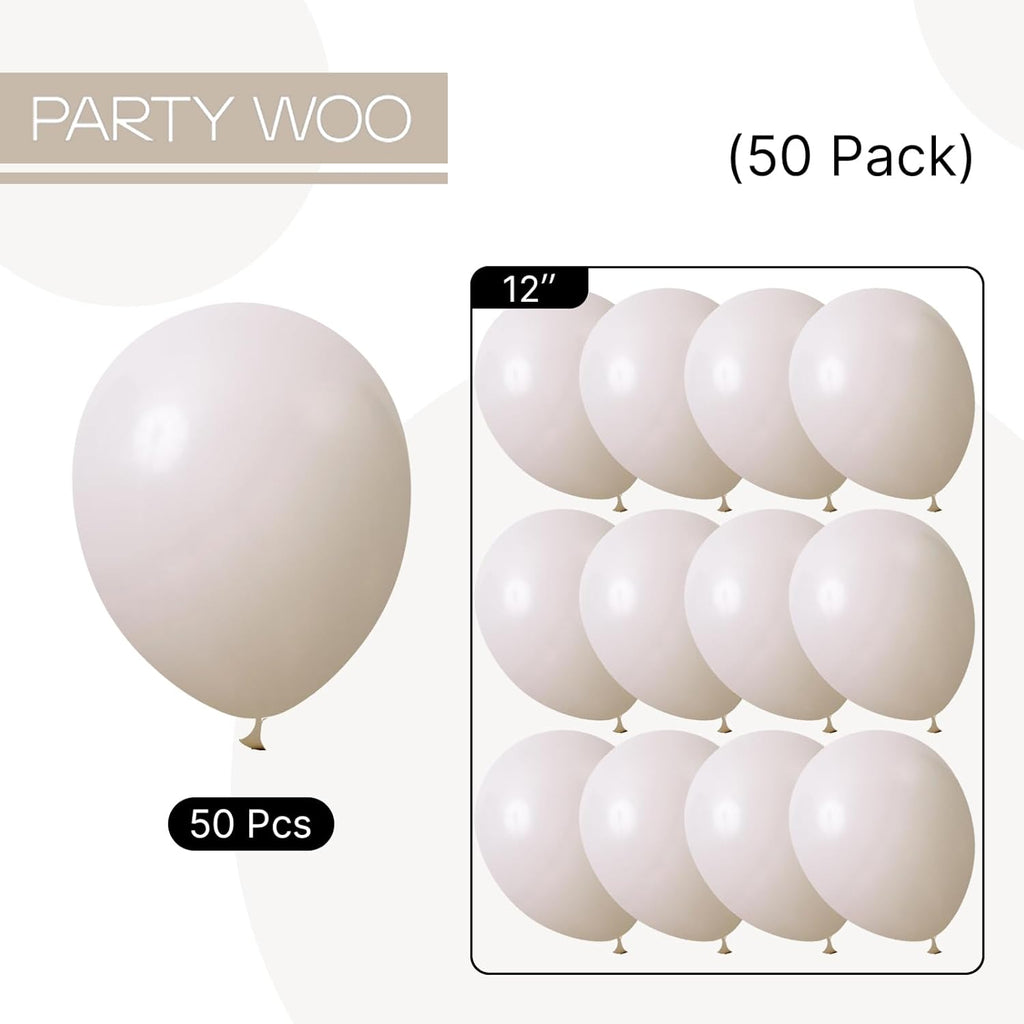 PartyWoo White Sand Balloons - 50 Pcs 12 Inch Beige Cream Ivory Latex for Weddings & Celebrations