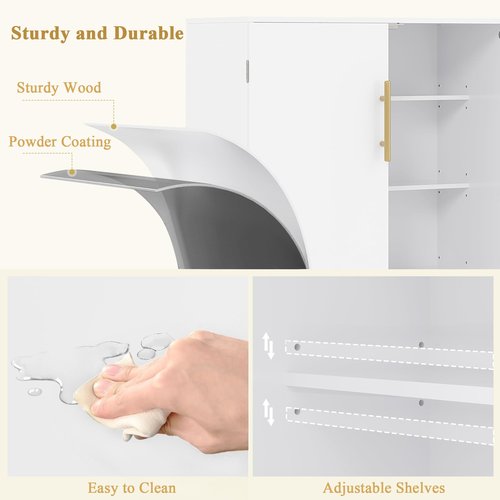 VECELO 35.5” Small Kitchen Pantry Storage Cabinet with 2 Doors and Adjustable Shelves, Food Storage Freestanding Cupboard for Dining Room, Living Room