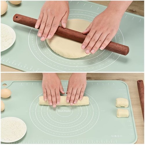 EuChoiz Silicone Pastry Mat 28"*20" Extra Thick Non Stick Baking Mat Food Grade Silicone Dough Rolling Bake Mat with Edge Heightening Green
