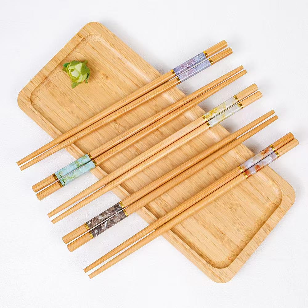 10 Pairs Bamboo Chopsticks Reusable Cooking Chopsticks 9.45 inches Chop Sticks Reusable Dishwasher Safe Non slip Korean ChopSticks Gift Set for Sushi & Ramen Lovers