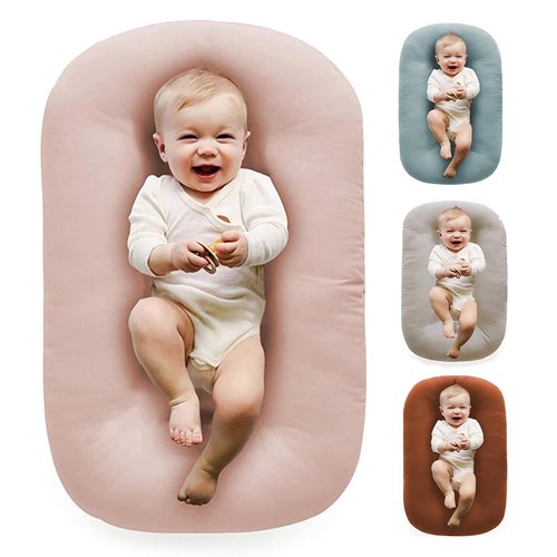 **Snuggle Cozy Baby Lounger | 100% Cotton Soft & Breathable Infant Play Mat | Pink for 0-24 Months**