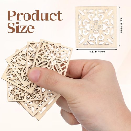 Abaodam Wooden Craft Tags - 20 Unfinished Boho Flower Cutouts with Hemp Rope | 40MM for DIY Projects