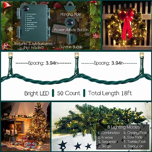 Battery Operated Christmas String Lights 50 LED with 8 Modes & Timer