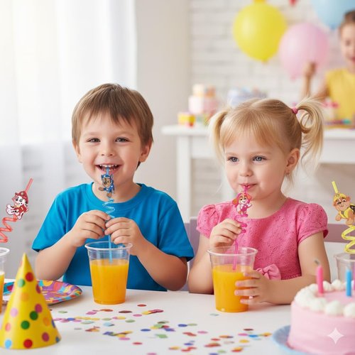 Paw Patrol Reusable Crazy Straws for Kids, 4 Pcs Colorful Hard Plastic Curly Drinking Straws, Birthday Party Supplies, Party Favors, Fun Cartoon Straws for Juice & Ice Cream