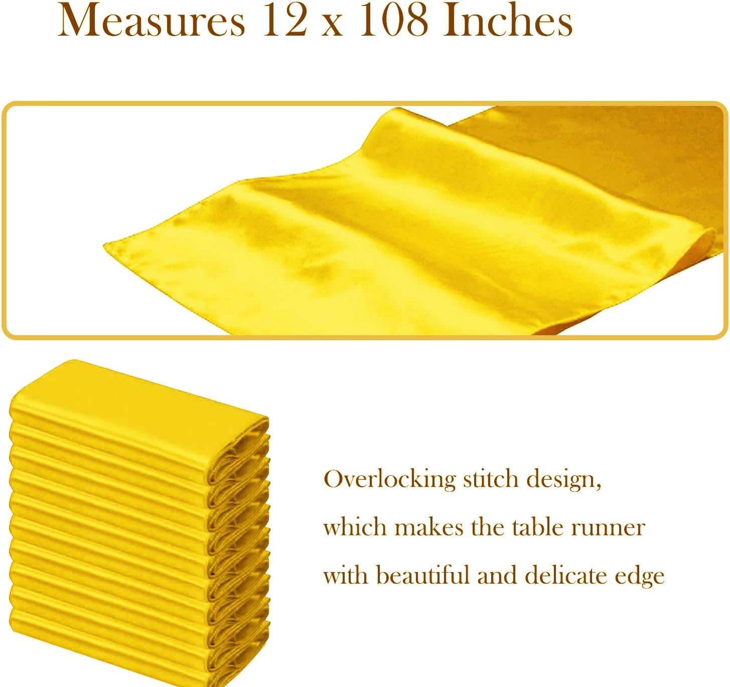 Skiennix Wedding Satin Table Runners - 10 Pack, 12 x 108 Inches for Parties & Events | Yellow