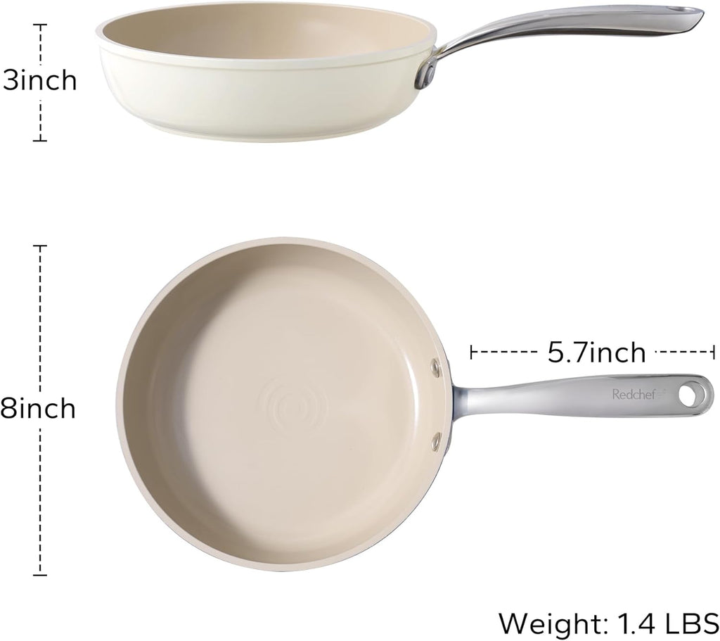 Redchef Nonstick Ceramic Frying Pan - Stay Cool Handle, PFOA & PFAS Free, 8" Beige Skillet